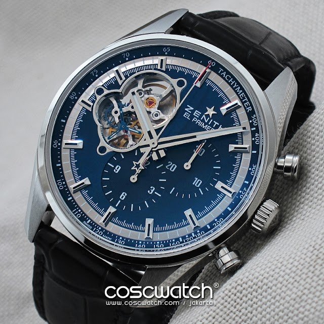 zenith open case blue dial front